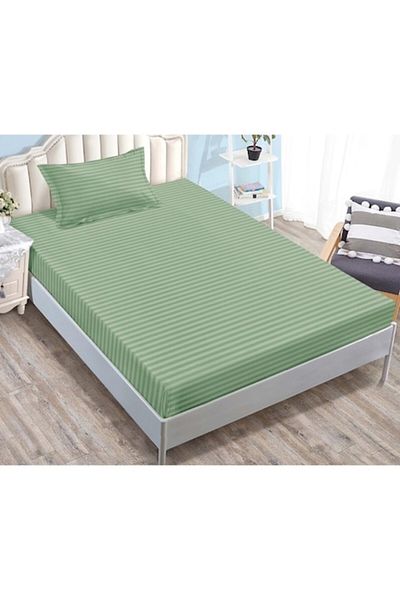 OEM Husa de pat si 2 fete de perna, cu elastic, Sonia-Home, Damasc, 1 Persoana, Uni, 90x200cm, Verde Ou