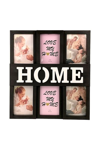 OEM Photo Frame with 6 Spaces for Pictures with 'Home' Text, 37x40 cm, Black