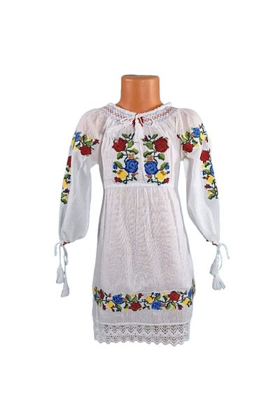 OEM Rochie tradițională pentru fete, bumbac, albă cu broderie florală, mânecă lungă, vârsta 2 ani