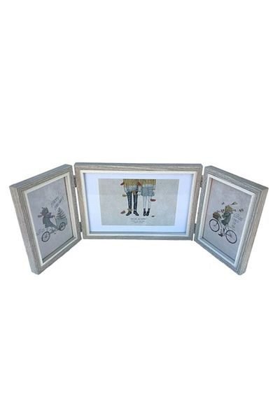 OEM Ramă foto din lemn pentru trei fotografii cu balamale, gri, 50x70 cm