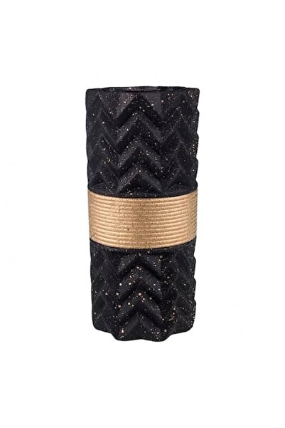 OEM Vază ceramică cu dungi în relief, 11x24 cm negru-auriu