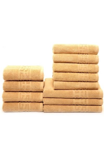 OEM Set 12 bath towels, Cotton, Greek Border, 500g/m², Brown