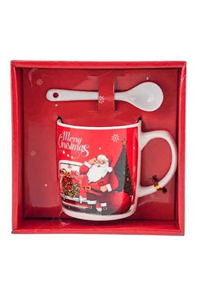 OEM Cană ceramică cu linguriță cu Moș Crăciun și sanie, 14x14 cm