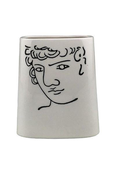 OEM Vase made of ceramic with drawn man, 15X18 cm, black and white