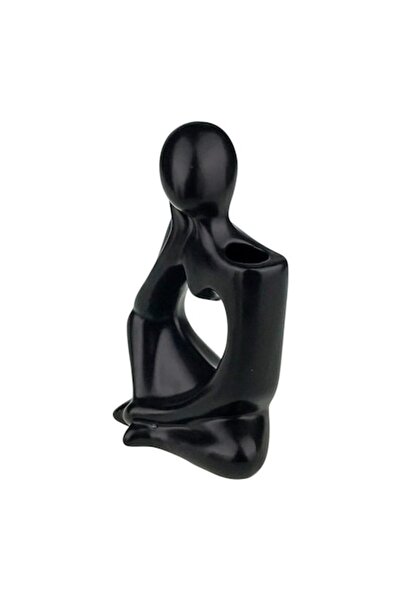 OEM Vază decorativă din ceramică în formă de om gânditor, 13x20 cm, neagră