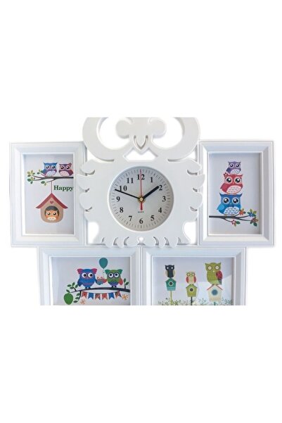 OEM Photo Frame and Clock, Collage for 4 Pictures, Plastic, 45x38cm, Pictures 10x15cm, White