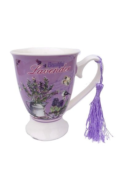 OEM Cană ceramică cu lavandă și panglică, ambalată în cutie de tablă, 200 ml