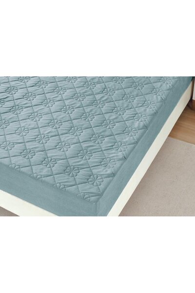 OEM Husa de pat si 2 fete de perna, Topper Matlasat, Catifea, 180X200cm, Gri Albastrui