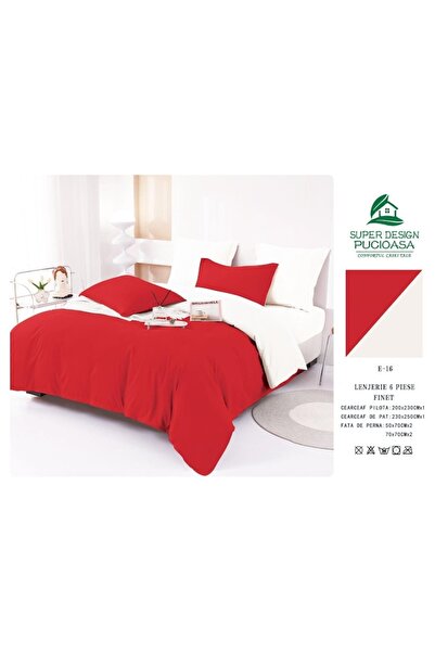 OEM Lenjerie de pat, Bicolor, Finet, 6 piese, 230x250cm, Rosu-Alb