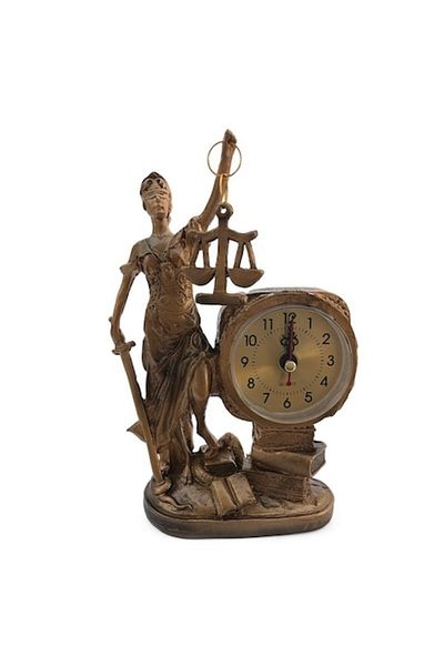 OEM Resin Decoration Representing the Goddess of Justice with Plastic Clock, 13x19 cm
