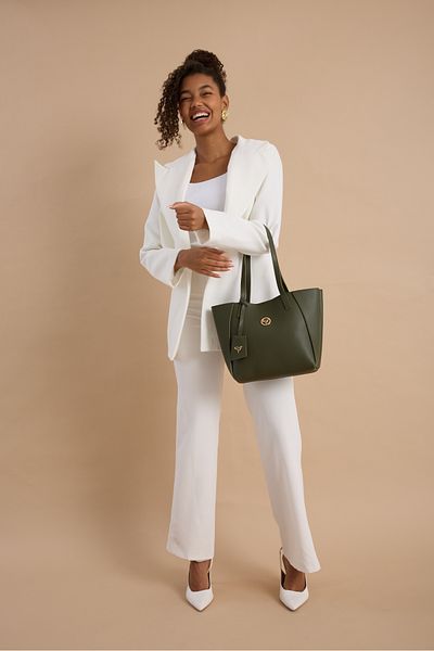 Garbalia Sofia Medium Size Women's Khaki Green Shoulder Bag with Magnet Closure and Large Zipper Compartment