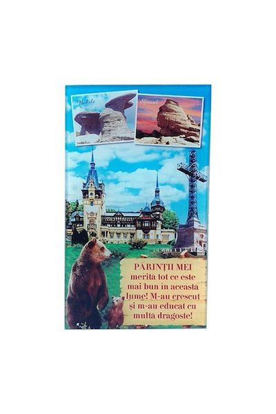 OEM Placă de sticlă cu imagini ale Munților Bucegi și dedicație pentru părinți, M1, 10x17 cm