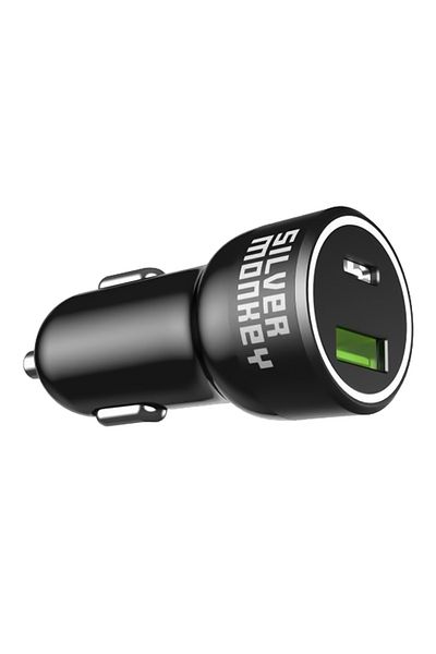 Silver Monkey Încărcător auto 1xUSB-C 1xUSB-A 45W PD QC negru
