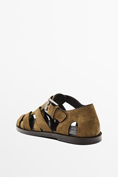 Massimo Dutti Bölmeli deri kalın süet bantlı sandalet