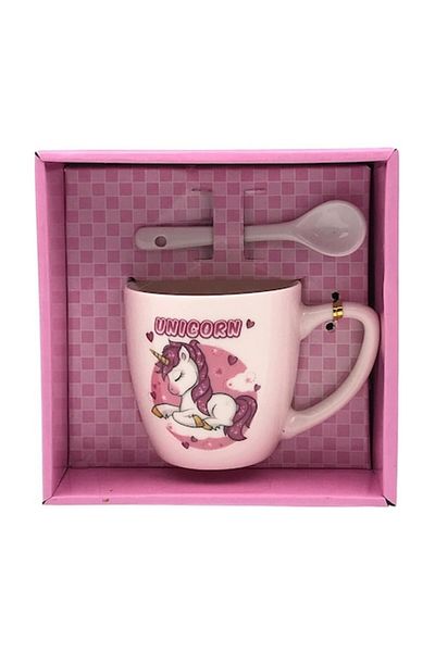 OEM Ceramic Mug with Spoon, Unicorn Design, 14x14cm, Multicolor
