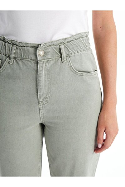 LC Waikiki Pantaloni de damă din denim cu talie elastică, în kaki