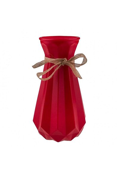 OEM Vase with Striations and Ribbon, 12x23 cm Red