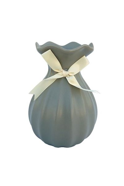 OEM Ceramic Vase, Rounded Shape with Bow, 20cm, Gray