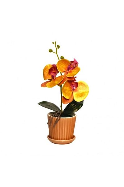 OEM Artificial Orchid in Pot, PVC/Ceramic, 34x10 cm, Orange