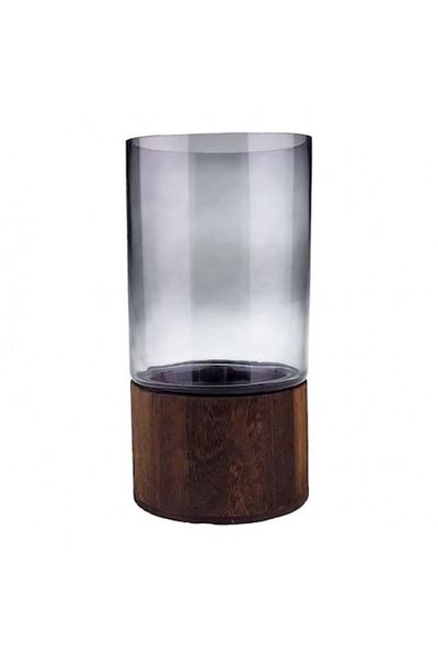 OEM Glass Vase on Wooden Stand, 13x25 cm Brown