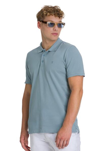 Hatemoğlu Синя риза с поло яка, 100% памук, с нормална кройка