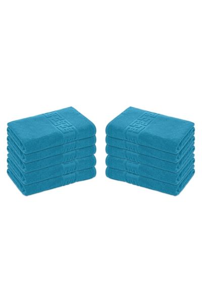 OEM Set 10 Hand Towels, Cotton, Greek Border, 500g/m², 30x50cm, Turquoise