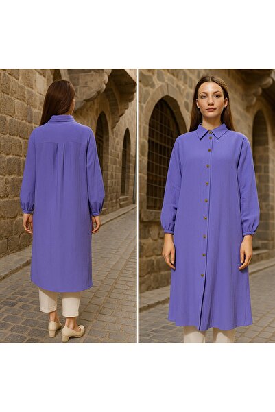 Sas Diz Altı Boy Önden Düğmeli Pamuklu Tunik