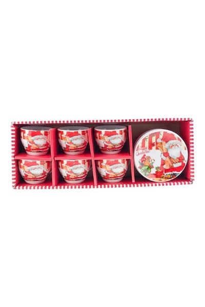OEM Set din ceramica format din sase cesti cu farfurii cu imagini de Craciun, 42x15 cm M4