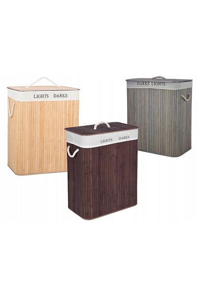 divendi-ro Bamboo basket 2 in 1, for clothes or toys, with two compartments, foldable, with handles and lid