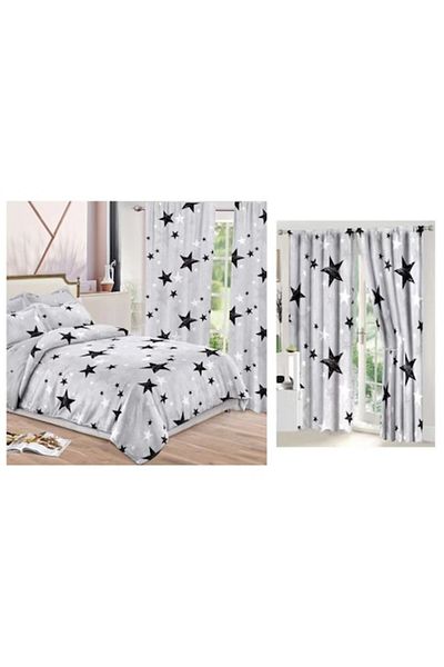 OEM Set Lenjerie de Pat Dublu cu Draperie Asortată, 8 Piese
