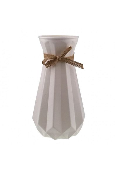 OEM Vază din plastic cu striații și panglică, 12x23 cm bej
