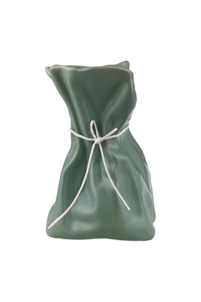 OEM Ceramic Vase with White Cord, Dark Green, 12x19 cm