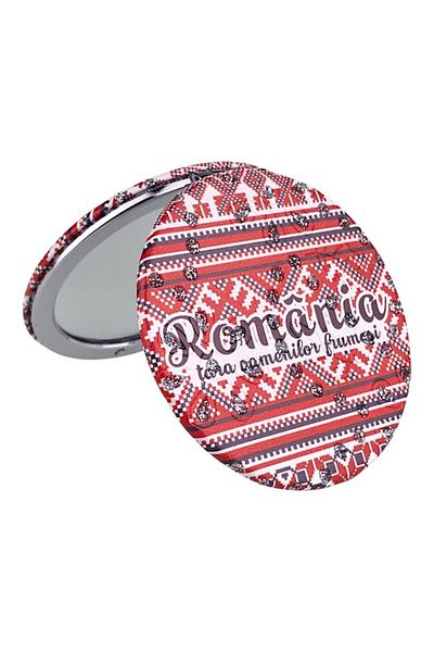 OEM Oglindă de buzunar acoperită cu material textil și text „România”, 7x7 cm, multicoloră