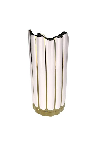 OEM Vază ceramică cu dungi și gură neregulată, M3, 16x20 cm