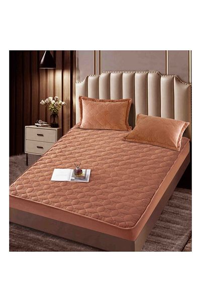 JOJO HOME Bed Cover and Pillowcases Set, Jojo Home, Velvet, Floral Pattern, Quilted Topper, 140x200cm, Brown