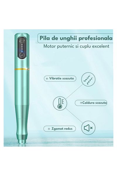 Elindor Pilă de unghii profesională, pilă electrică, fără fir pentru manichiură-pedichiură, reîncărcabilă, verde deschis