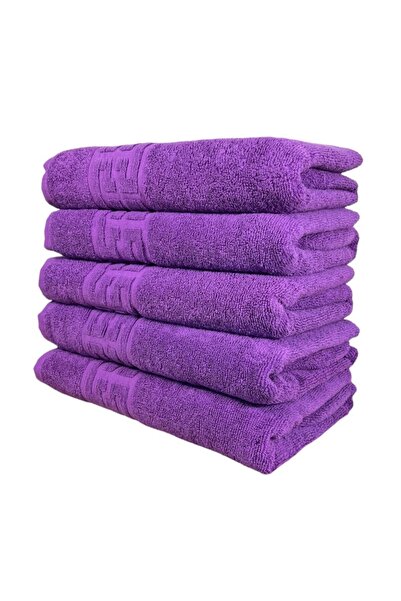 OEM Set of 5 bath towels, Cotton, Greek Border, 500g/m², 70x140cm, Purple
