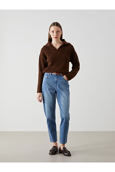 LC Waikiki Indigo Waist Belted Mom Fit Women's Jean Trousers