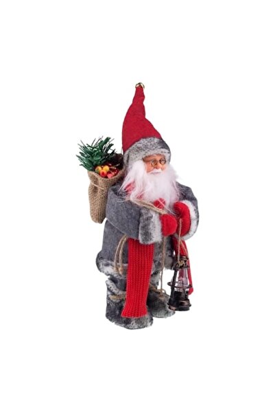 OEM Figurină Moș Crăciun cu costum textil, muzică și baterie - 14x29 cm