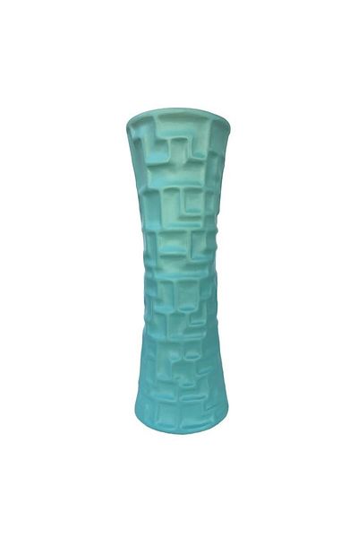 OEM Ceramic Vase with Squares, Turquoise, 11x30 cm