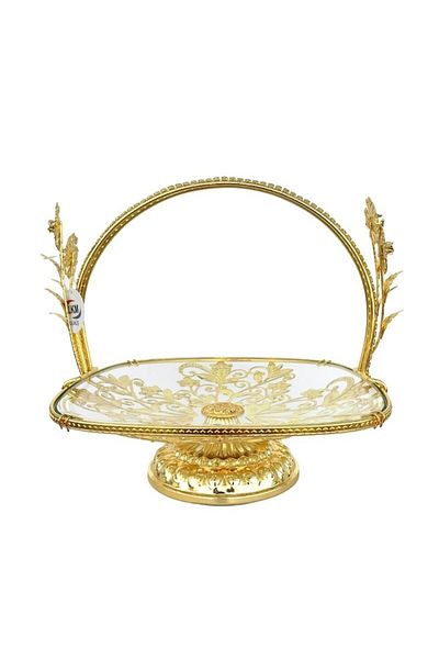 OEM Fruit Bowl with Floral Metal Decorations and Glass Base, 32x30 cm