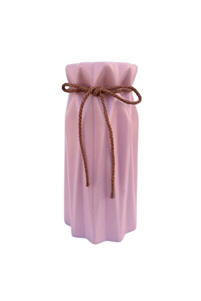 OEM Vază din ceramică fină cu dungi și șnur, 23 cm, roz