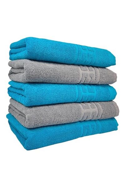 Plush Set 5 Towels, Turquoise, Grey, 100% Cotton 550gr, 70x140cm