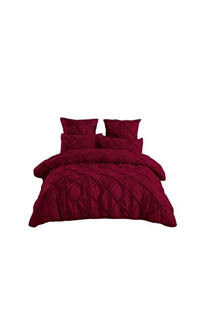 OEM Double Bed Linen, Embroidered Pleats Model, 6 Pieces, 2 Persons, Bordeaux Color