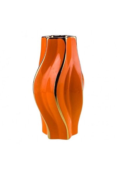 OEM Ceramic Vase, Wavy with Stripes, 12x24 cm, Orange