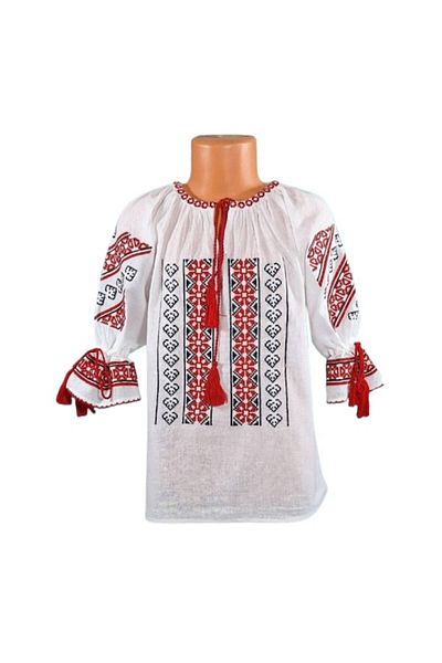 OEM Bluză tradițională românească din bumbac pentru fete, albă cu broderie geometrică multicoloră, mărimea 13
