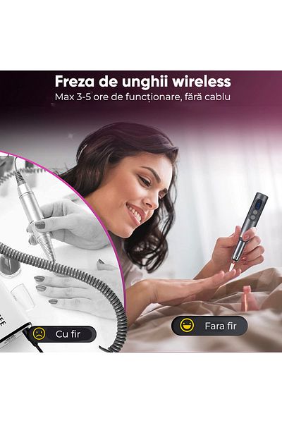 Elindor Mașină de unghii profesională, mașină de unghii electrică, fără fir pentru manichiură-pedichiură, reîncărcabilă, neagră