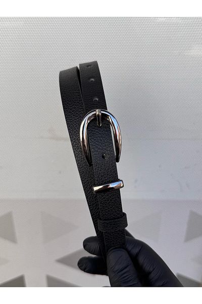 Kemerix Curea subțire de damă din piele artificială cu cataramă argintie 2 cm