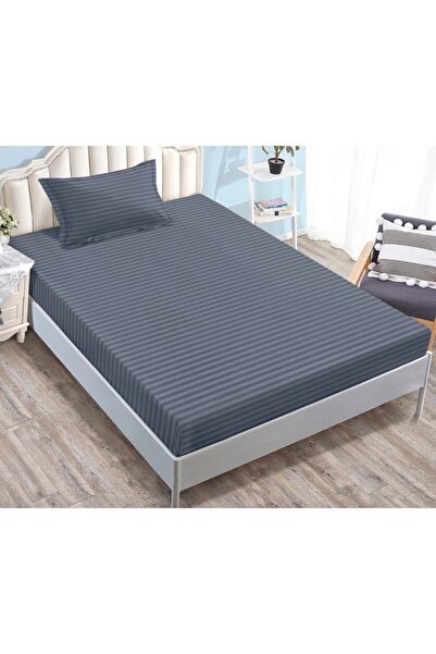 OEM Cearșaf cu elastic și 2 fețe de pernă, Sonia-Home, Damasc, 1 persoană, Uni, 90x200cm, Gri închis