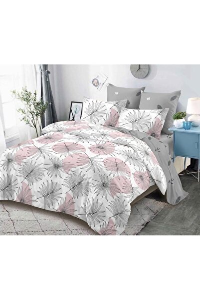 OEM Lenjerie de pat, Cearceaf cu Elastic, Finet, 6 piese, 2 persoane, Frunze Exotice, 180x200cm, Multico